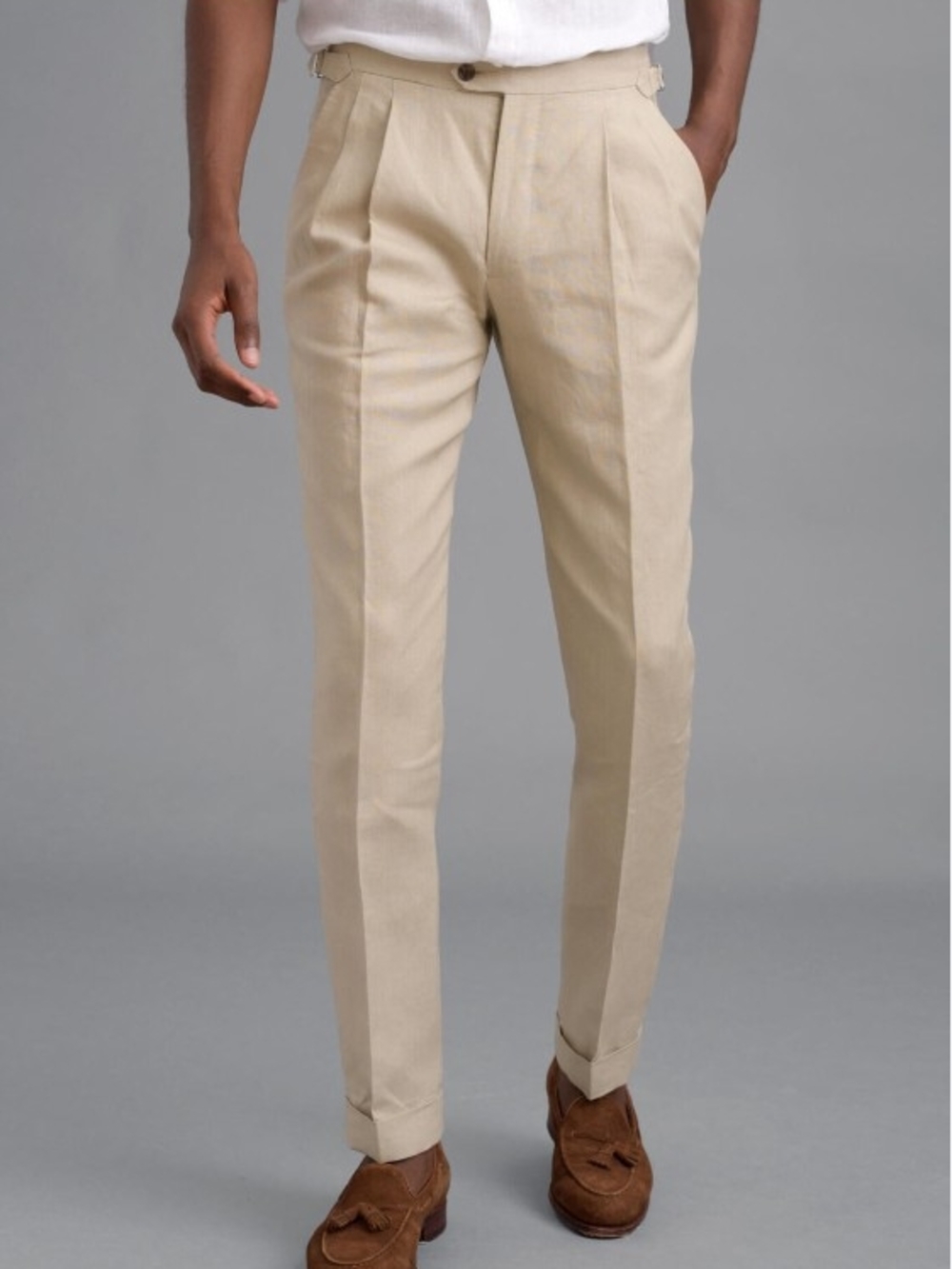 Structure Le Collezioni Natural Beige Linen Pleated Pants Classic European Summe